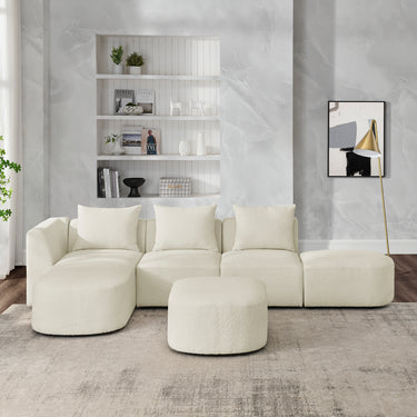 L Shape Sectional Sofa with Left Side Chaise and Ottoman, Modular Sofa, DIY Combination, Loop Yarn Fabric, BeigeMUTUKISPACE