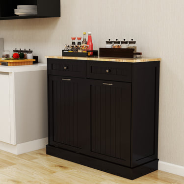 Two Drawers and Two - Compartment Tilt - Out Trash Cabinet Kitchen Trash Cabinet - BlackMUTUKISPACE