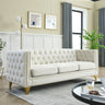 Velvet Sofa for Living Room,Buttons Tufted Square Arm Couch, Modern Couch Upholstered Button and Metal Legs, Sofa Couch for Bedroom, Beige Velvet(W834S00023)MUTUKISPACE