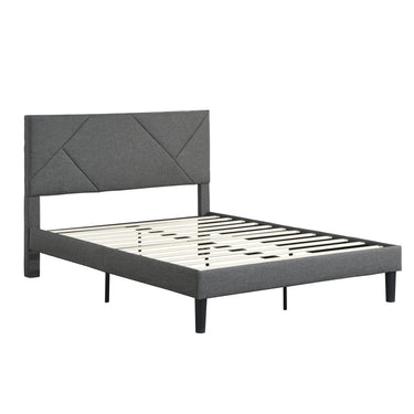Full Size Upholstered Platform Bed Frame with Headboard, Strong Wood Slat Support, Mattress Foundation, No Box Spring Needed, Easy Assembly, GrayMUTUKISPACE
