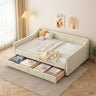 Full Size Daybed with Drawers Upholstered Tufted Sofa Bed, with Button on Back and Piping on Waved Shape Arms - BeigeMUTUKISPACE