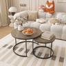 Nesting Coffee Table Set of 2, 27.6inch Round Coffee Table Industrial Wood Finish with Sturdy Metal Frame, End Table Side Tables for Living Room Bedroom Balcony Yard (Brown)MUTUKISPACE