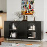 Accent Cabinet Black Lacquered Wooden Cabinet with 4 Glass Doors Sideboard Buffet Server Cabinet Storage Cabinet, for Living Room, Entryway, Hallway, Office, Kitchen and Dining RoomMUTUKISPACE