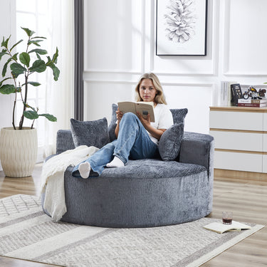 55''L Chenille foam single sofa,No Assembly Required,Fluffy Modern Sleeper Chair for Living room, Bedroom, Lounge and Projection Room(Not a swivel chair.)MUTUKISPACE