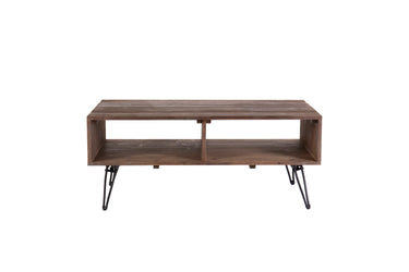 Reclaimed wood Cocktail Table with Open Storage for Living Room, Metal Legs, Foldable, Black/Natural wood FinishMUTUKISPACE