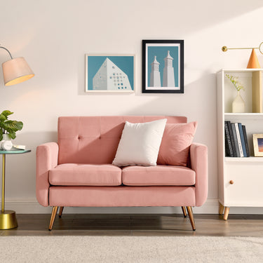 Loveseat Sofa, Mid Century Modern Decor Love Seat Couches for Living Room, Button Tufted Upholstered Small Couch for Bedroom, Solid and Easy to Install Love Seats Furniture,PinkMUTUKISPACE