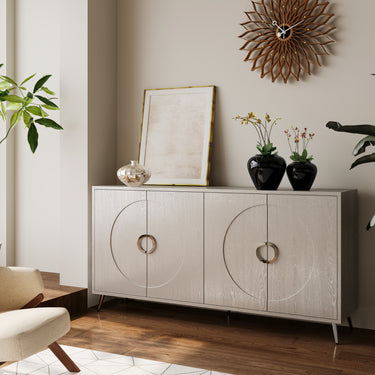 Modern Lacquered 4 Door Wooden Cabinet Sideboard Buffet Server Cabinet Storage Cabinet, for Living Room, Entryway, Hallway, Office, Kitchen and Dining Room, Champagne SilverMUTUKISPACE
