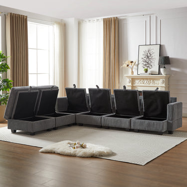 113.5'' Modular Sectiona Corduroy Sofa, Sectional Couches for Living Room U Shaped Sectional Couch with Storage Ottoman, 6 Seats Convertible Sectionals with ChaiseMUTUKISPACE