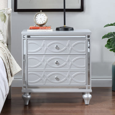 Contemporary Nightstands with mirror frame accents, Bedside Table with two drawers and one hidden drawer, End Table with Crystal Pull for Living Room,Bedroom, SilverMUTUKISPACE