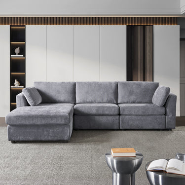 modular GREY sofa fabric, simple and grand, the seat and back is very soft. this is also a KNOCK DOWN sofaMUTUKISPACE