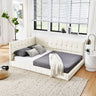 Full Size Upholstered Tufted Bed Frame, Sofa Bed Frame with Comfortable Backrest and Armrests, Full Size Bed for Bedroom, Living Room,Velvet, Beige(80.5''*59''*30.5'')MUTUKISPACE