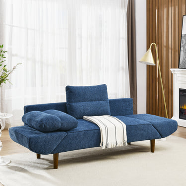 Convertible Futon Sofa Bed, Comfy Loveseat Sleeper Sofa with Adjustable Armrest, Strengthen Wood, Thick Padded Cushion, Small 2 Seater Couch for Living Room, Bedroom, NavyMUTUKISPACE