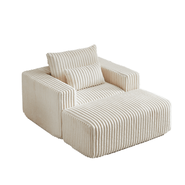 62.5 - Inch Corduroy foam Sofa Lounge Chair with Removable footrest,No Assembly Required,Fluffy Modern Sleeper Chair for Indoor Living Room BedroomMUTUKISPACE