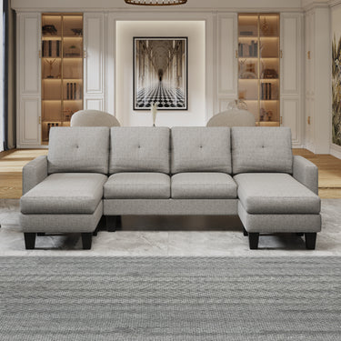 U - Shaped Sofa Coch 4 - Seat Sofa with Chaise Polyester Fabric for Living Room Apartment Office (Light Grey)MUTUKISPACE