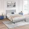 Queen Size Upholstered Platform Bed Frame with Modern Button Tufted Linen Fabric Headboard, No Box Spring Needed, Wood Slat Support, Easy Assembly, GreyMUTUKISPACE