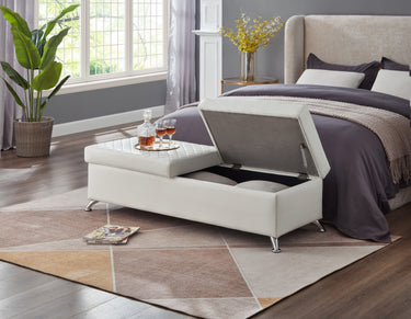 56.7" Bed Bench with Storage White LeatherMUTUKISPACE
