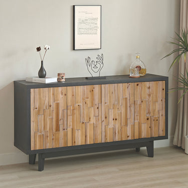Modern Wooden 4 - Door Storage Cabinet with Textured Geometric Design - Natural Wood DoorMUTUKISPACE