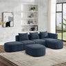 L Shape Sectional Sofa with Right Side Chaise and Ottoman, Modular Sofa, DIY Combination, Loop Yarn Fabric, NavyMUTUKISPACE