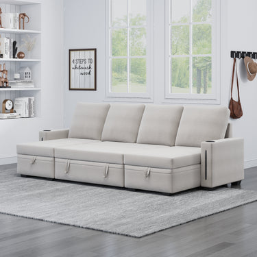 Sectional Sofa with Storage, 96" U Shaped Sectional Couches for Living Room, Comfy Convertible Sectional Sofa - BeigeMUTUKISPACE