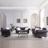 3 Piece Living Room Sofa Set, including 3 - Seater Sofa, Loveseat and Sofa Chair, with Button and Copper Nail on Arms and Back, Five White Villose Pillow, Grey.MUTUKISPACE