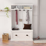 Entryway hall tree with coat rack 4 hooks and storage bench shoe cabinet whiteMUTUKISPACE