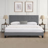 King Size Upholstered Platform Bed Frame with Button Tufted Linen Fabric Headboard, No Box Spring Needed, Wood Slat Support, Easy Assembly, GrayMUTUKISPACE