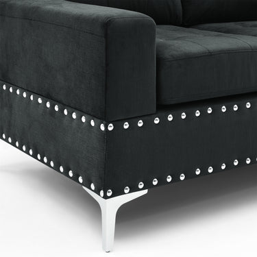 Sectional 3 - Seaters Sofa with Reversible Chaise, Storage Ottoman and Cup Holders, Metal Legs and Copper Nails,Two White Villose Pillows ,Black(107.5" x 80.5" x36")MUTUKISPACE