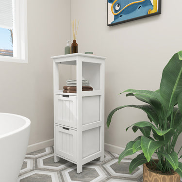 Bathroom Floor Cabinet with 2 Drawers and 1 Storage Shelf,Freestanding Wood Storage Organizer Cabinet - WhiteMUTUKISPACE