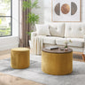2 - Piece Set Round Chenille Storage Ottoman, Equipped with a Drum Shaped Small Stool, Storage Space, and MDF Made Desktop Panel (Dark Yellow 23.62"x23.62"x16.53")MUTUKISPACE