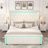 Queen Platform Bed Frame With High headboard, Velvet Upholstered Bed with Deep Tufted Buttons, Adjustable Colorful LED Light Decorative Headboard, Wide Wingbacks, BEIGEMUTUKISPACE