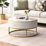 31.5 Inch Modern Round Coffee Table with Drawers, Marble Table with Storage, Coffee Table for Living RoomMUTUKISPACE