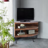 Fan Shape Reclaimed Wood Corner Media Table for Living Room Wise Use Your SpaceMUTUKISPACE