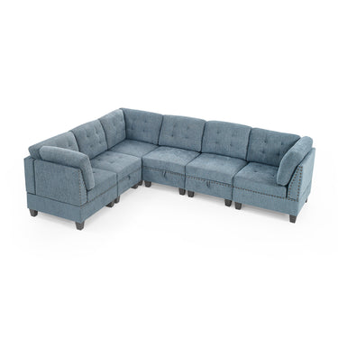 L shape Modular Sectional Sofa,DIY Combination,includes Three Single Chair and Three Corner ,Navy ChenilleMUTUKISPACE