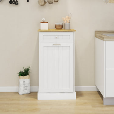 One Drawers and One - Compartment Tilt - Out Trash Cabinet Kitchen Trash Cabinet - WhiteMUTUKISPACE