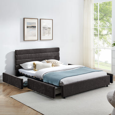 Modern Queen Cushioned Bed Frame with Headboard, Comfortable DesignMUTUKISPACE