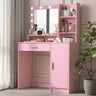 Vanity Desk with Mirror & Light, Large Drawer Three Level Storage Dresser, 3 Lighting Modes Adjustable Brightness, Bedroom Dressing Table (Pink)MUTUKISPACE
