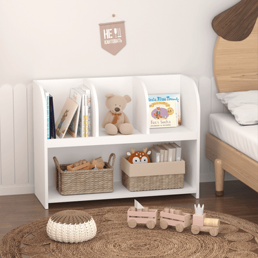 Kids Bookcase with 4 Compartments, Storage Book Shelf, Storage Display, Rack,Toy Organizer for Children's Room, Playroom, NurseryMUTUKISPACE