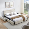 Queen Cushioned Bed Frame with Solid Base and Headboard, BeigeMUTUKISPACE
