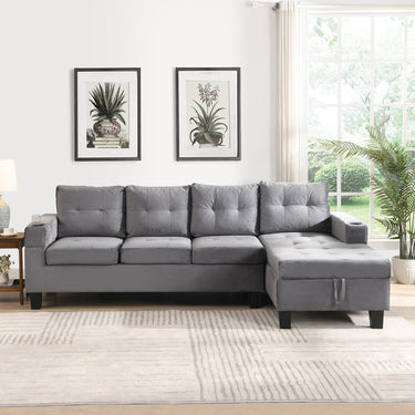 Sectional Sofa Set for Living Room with L Shape Chaise Lounge ,cup holder and Right Hand with Storage Chaise Modern 4 Seat (Grey) - RIGHT CHAISE WITH STORAGEMUTUKISPACE