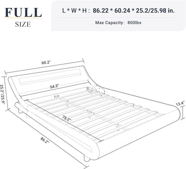 LED Platform Bed Frame Black Faux Leather Full Size BedMUTUKISPACE