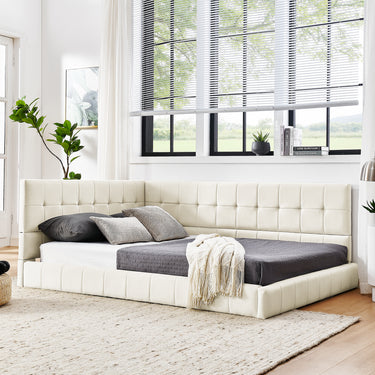 Full Size Upholstered Tufted Bed Frame, Sofa Bed Frame with Comfortable Backrest and Armrests, Full Size Bed for Bedroom, Living Room,Velvet, Beige(80.5''*59''*30.5'')MUTUKISPACE