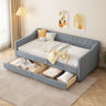 Twin Size Daybed with Drawers Upholstered Tufted Sofa Bed, with Button on Back and Piping on Waved Shape Arms - Light GreyMUTUKISPACE