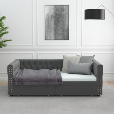 Twin Size Daybed with Drawers Upholstered Tufted Sofa Bed, with Button on Back and Copper Nail on Waved Shape Arms, velvet(79.5"x41.5"x26.5")MUTUKISPACE