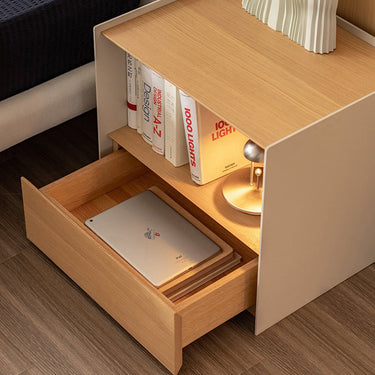 Minimalist Solid Wood Nightstand Modern Simple Design Home Bedroom Natural Wood Style Bedside Cabinet White Storage Unit inner - cyctg - nightstandMUTUKISPACE