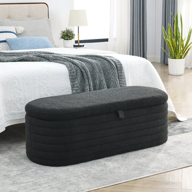 Welike Length 45.5 inchesStorage Ottoman Bench Upholstered Fabric Storage Bench End of Bed Stool with Safety Hinge for Bedroom, Living Room, Entryway, Black teddy.MUTUKISPACE