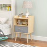 Nightstand With Collapsible Fabric Drawer, 2 - Tier Storage End Table, Wood Side Table with Storage Cabinet or Kids, Adults - OakMUTUKISPACE