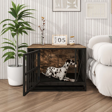 Dog Crate Furniture, 32.67 Inches Dog Kennel for Dogs up to 70 lb, with Removable Tray, Heavy - Duty Dog Cage End Table, Rustic BrownMUTUKISPACE