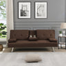 Sofa Bed with Armrest two holders WOOD FRAME, STAINLESS LEG, FUTON BROWN PVCMUTUKISPACE