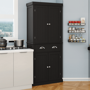 71" Kitchen Pantry Storage Cabinet , with 4 Doors, Drawer, 2 Adjustable Shelves, Freestanding Cupboard for Dining Room Living Room, Laundry - BlackMUTUKISPACE