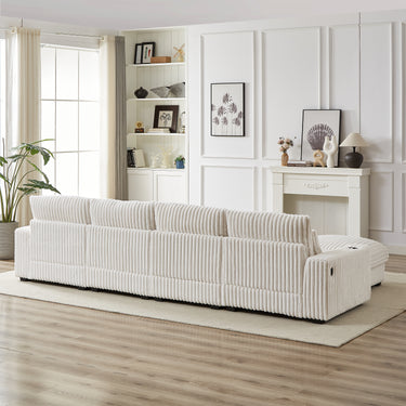 128 - inch Corduroy With Cup Holder Super Large L - Shaped Sofa, Movable Footrest, Four Waist Pillows And Four Back Cushion, With USB Port And T - pyce PortMUTUKISPACE